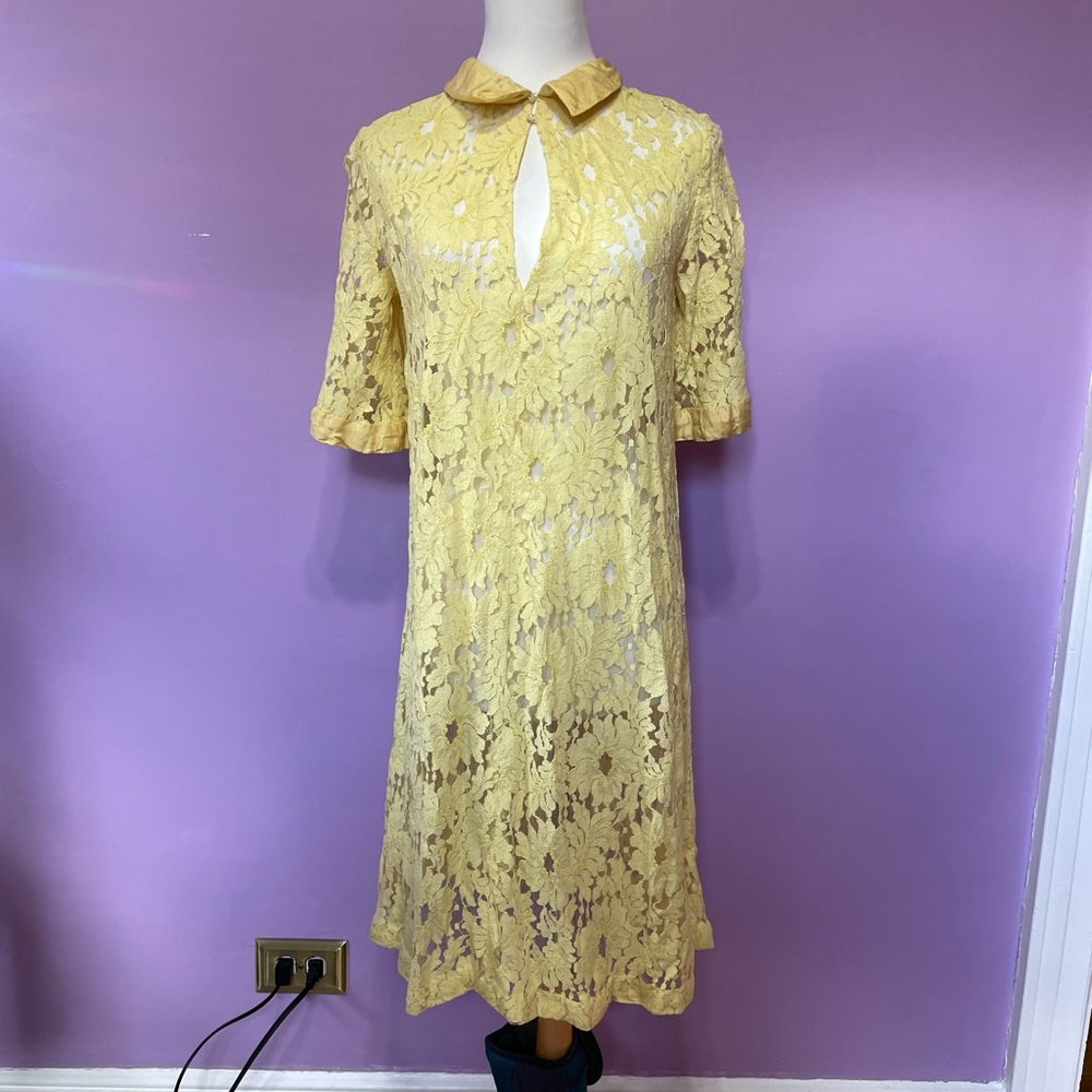 Vintage Yellow Lace Sheer Dress